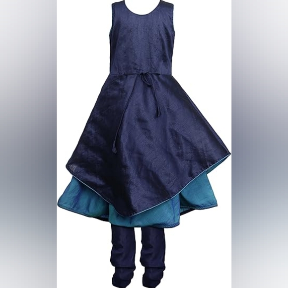 Elegant Dark Green Blue Ashwini Girls' Embroidery Salwar Suit - Size 34 (10-11) - Picture 2 of 7